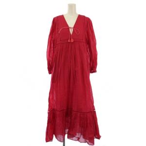 COTTON VOILE GATHER DRESS ワンピース ロング 長袖 M ピンク 010441GT2