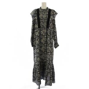 COTTON LUREX STRIPE FLOWER PRINT FRILL DRESS ワンピース