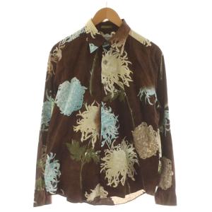 カジュアルシャツ XL 茶 ブラウン 長袖 花柄 /RR