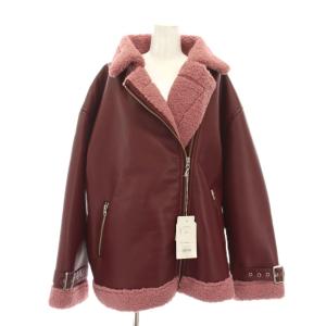 エコムートンライダースブルゾン ジャケット アウター M ボルドー ピンク ボア襟 082150200401
