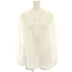 バンドカラーシャツ ノーカラーシャツ ブラウス 34 白 ホワイト フリル 長袖 シアー 5211080