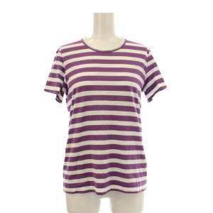 2009年 Tシャツ S 紫 白 パープル ホワイト ボーダー柄 ラウンドネック 半袖 TE-T018