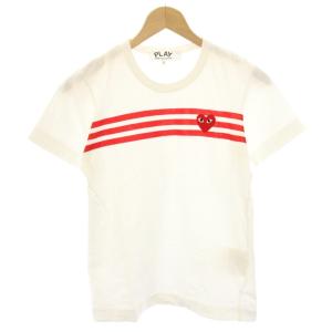 AD2004 Tシャツ カットソー S 白 ホワイト ストライプ柄 半袖 ワッペン AZ-T023 /HN