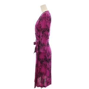 DIANE von FURSTENBERG ワンピース 絹 シルク 2 ピンク 柄 Vネック 七分袖 404-240102 /KH