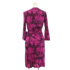 DIANE von FURSTENBERG ワンピース 絹 シルク 2 ピンク 柄 Vネック 七分袖 404-240102 /KH