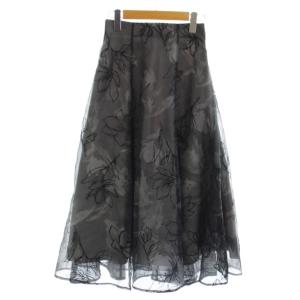 23AW ラインフラワーフロッキースカート ロング フレア 花柄 0 グレー /RR