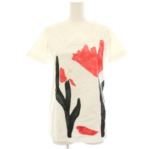 Tシャツ カットソー 38 白 ホワイト 花柄 プリント 半袖 ラウンドネック /HN