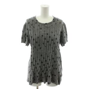 Tシャツ カットソー 半袖 麻混 リネン混 グレー 黒 ブラック ドット柄 /RR