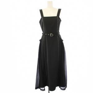 ワンピース ロング マキシ ノースリーブ シフォン切替 ベルト S 黒 ブラック 0291541470