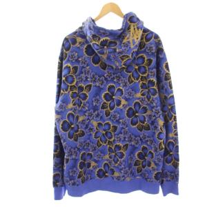STUSSY パーカー スウェット ジップアップ 花柄 プリント 長袖 XL 青 ブルー /HN