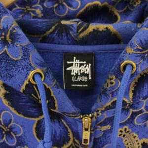 STUSSY パーカー スウェット ジップアップ 花柄 プリント 長袖 XL 青 ブルー /HN