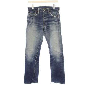 デニムパンツ ジーンズ ストレート ダメージ加工 USED加工 青 ブルー /HN