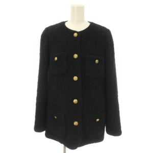 ジャケット 上着 38 黒 ブラック ノーカラー ツイード 長袖 /AP