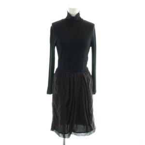 ワンピース 38 黒 ブラック 茶 ブラウン タートルネック 長袖 切り替えデザイン /AP