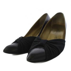 パンプス ポインテッドトゥ ミドルヒール レザー 35.5 黒 /BM