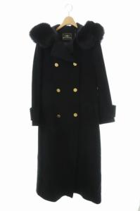 コート 毛 ウール ファー フォックス ロング 38 黒 ブラック