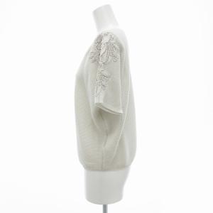 COUP DE CHANCE サマーニット セーター 半袖 レース 袖刺繍 38 ライトグレー /JS