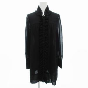 フリルシャツ ブラウス 長袖 シアー チュニック丈 40 ブラック /JS