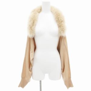 カーディガン ボレロ ニット 長袖 カシミヤ フォックスファー付 V ベージュ /GV