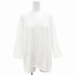 Tシャツ カットソー 長袖 ロンT 刺繍 渦巻き M 白 ホワイト /GV