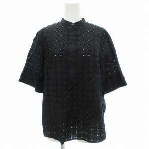 プルオーバーシャツ ブラウス 半袖 パンチング 36 ブラック /JS