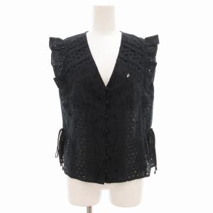 カットワークレースビスチェブラウス シャツ ノースリーブ 刺繍 リボン 紺 ネイビー 22051900289020