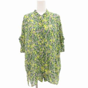 タックスリーブシャツ ブラウス 半袖 ドルマンスリーブ 花柄 緑 グリーン系  24050370050220