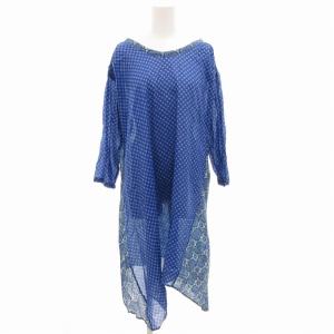 ワンピース ひざ丈 七分袖 ペイズリー柄 総柄 M 青 ブルー /GV