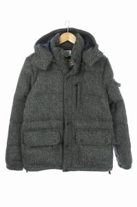Harris Tweed ジャケット ダウン ヘリンボーン フード M グレー