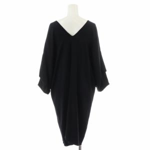 ARMANI COLLEZIONI Vネックワンピース ロング ミモレ 絹 シルク オーバーサイズ バックオープン ドルマンスリーブ 五分袖 38 S 黒 ブラック