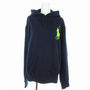 フードパーカー フーディー トレーナー ビッグロゴ 刺繍 M 紺 ネイビー