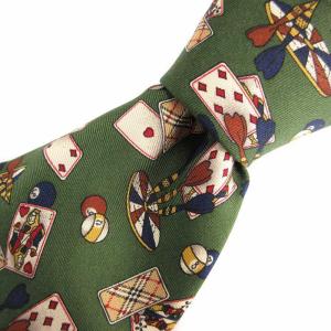 総柄 トランプ デザイン プリント ネクタイ グリーン