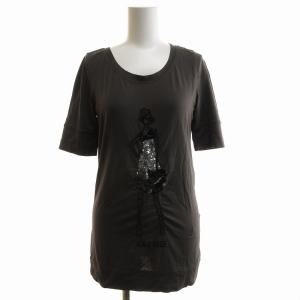 半袖カットソー Tシャツ ビジュー ビーズ スパンコール S グレーGY09