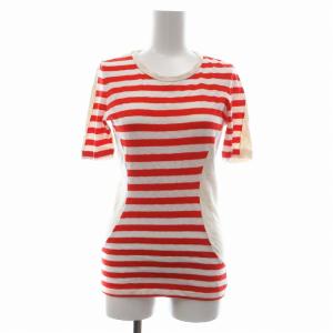 ニット プルオーバー ボーダー 半袖 S 赤 レッド アイボリー GY09 /SE