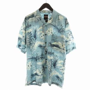 アロハシャツ オープンカラー 開襟 フラワーモチーフ 半袖 S 水色 ライトブルー /NQ GY09