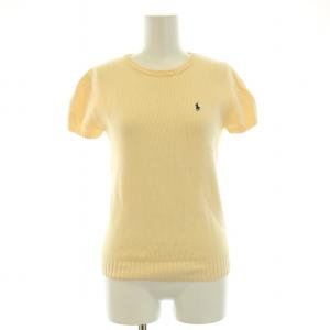 ニット 半袖 クルーネック ロゴ 刺繍 ワンポイント M アイボリー