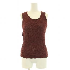 PwRMANwNTw ペルマネンテ カットソー ノースリーブ Uネック ストレッチ シワ加工 M 茶 ブラウン