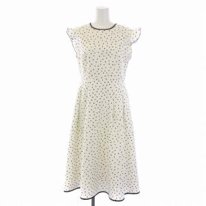 18SS ワンピース ロング フレンチスリーブ ドット柄 38 M 白 ホワイト 黒 ブラック CWFO181052