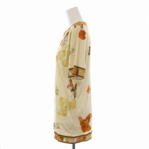LEONARD FASHION Tシャツ カットソー 半袖 クルーネック 花柄 L ベージュ 茶 ブラウン /BM GY09