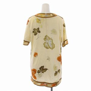 LEONARD FASHION Tシャツ カットソー 半袖 クルーネック 花柄 L ベージュ 茶 ブラウン /BM GY09