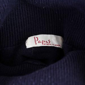 Papas コットンニット セーター 長袖 タートルネック ロゴ刺繍 M 紺 ネイビー