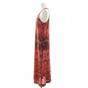 LEONARD ファッション FASHION ワンピース ロング丈 ノースリーブ 麻 リネン 総柄 L 赤 レッド GY09