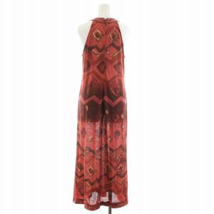 LEONARD ファッション FASHION ワンピース ロング丈 ノースリーブ 麻 リネン 総柄 L 赤 レッド GY09