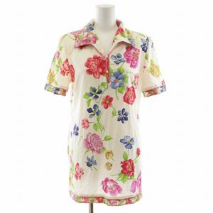 ファッション FASHION ポロシャツ ブラウス 半袖 花柄 総柄 M 白