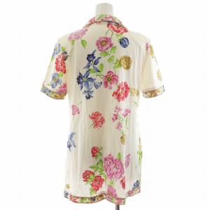 ファッション FASHION ポロシャツ ブラウス 半袖 花柄 総柄 M 白