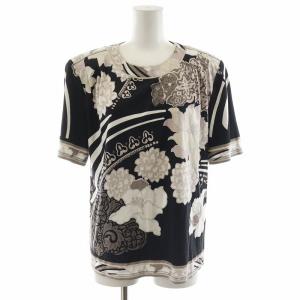 ファッション FASHION カットソー ブラウス 半袖 コットン 総柄 花柄 40 L 黒 ブラック