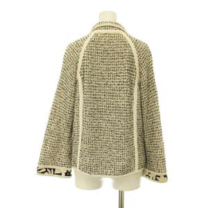 LEONARD ファッション FASHION ツイードジャケット シングル 長袖 絹混 シルク混 L 白 ホワイト 黒 ブラック GY09