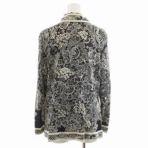 LEONARD ファッション FASHION シャツ ブラウス 長袖 ウール シルク混 金ボタン 総柄 M 黒 ブラック 白 ホワイト GY09