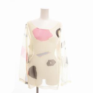 ヴィンテージ シアーカットソー シースルー 長袖 総柄 アイボリー マルチカラー