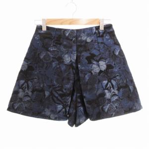 VALENTINO キュロット ショートパンツ 絹 シルク 総柄 38 M 青 ブルー 黒 ブラック